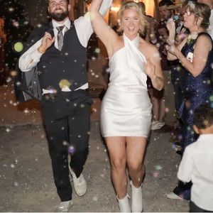 Lulu's White Satin Halter Mini Dress